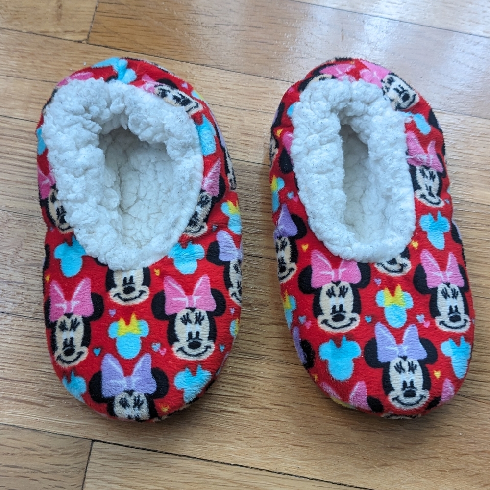 Disney Toddler Minnie Mouse Slippers, Non-slip Bottoms - Red 7" Long